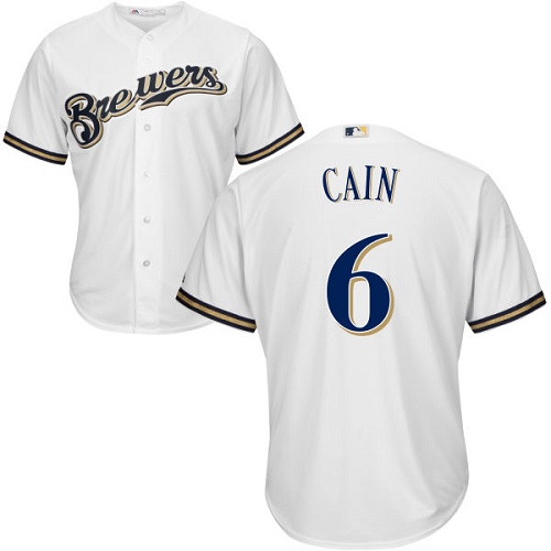 Brewers #6 Lorenzo Cain White Cool Base Stitched Youth MLB Jersey - Click Image to Close